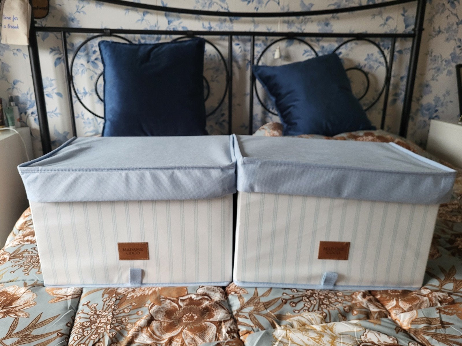 Leuke blauwitte stoffen opbergboxen van Madame Coco, Ophalen of Verzenden, Zo goed als nieuw, Minder dan 50 cm