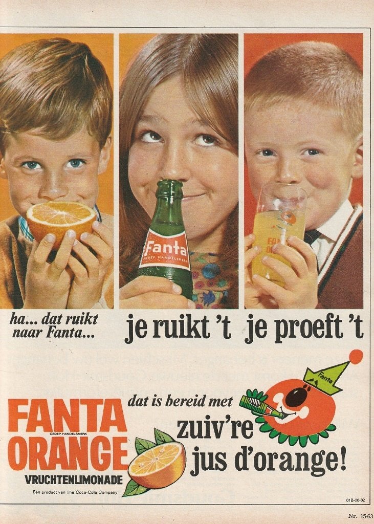 retro reclame 1968 Fanta frisdrank jongetjes & meisje, Verzenden, Overige typen
