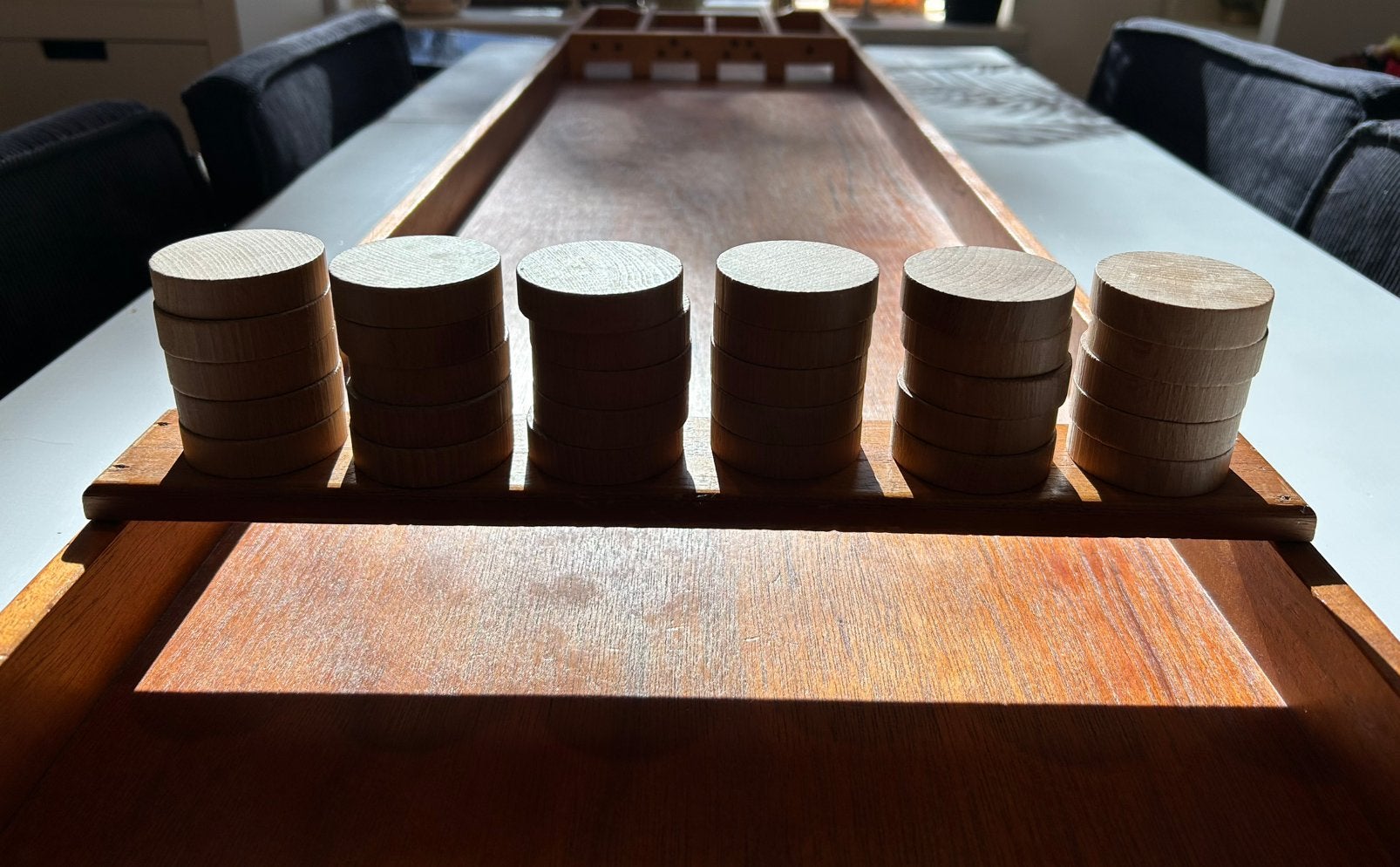 Homas Sjoelbak model 200 cm 30 stenen afsluitklep, Een of twee spelers, Ophalen, Zo goed als nieuw