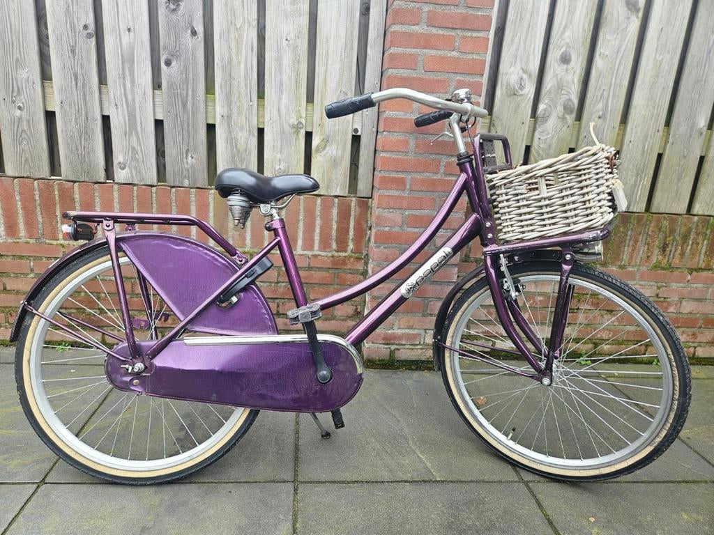 24 inch meisjesfiets - paars, met mandje, Ophalen, Velgrem, Handrem, Popal