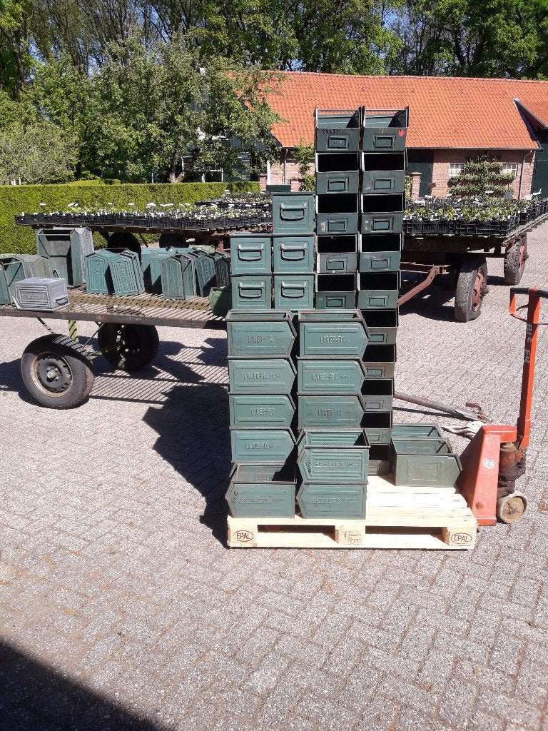 vintage metalen magazijnbakken stapelbakken, Ophalen, Minder dan 50 cm, Gebruikt, Minder dan 50 cm