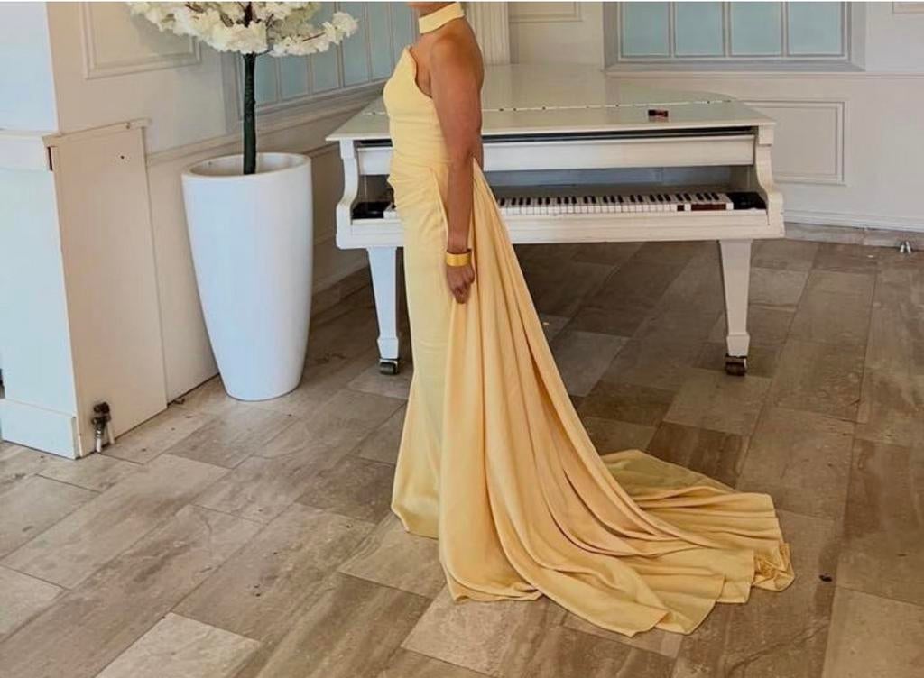 Elegante Gele Abiye Avondjurk Maat M, Maat 38/40 (M), Geel, Ophalen of Verzenden, Gedragen