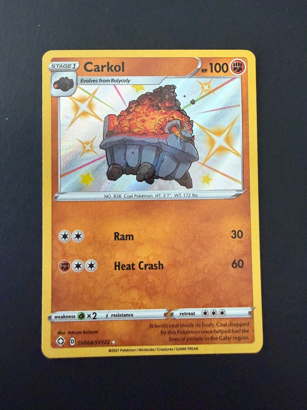 Shining Fates SV068/SV122 Carkol, Hobby en Vrije tijd, Verzamelkaartspellen | Pokémon, Ophalen of Verzenden, Nieuw, Losse kaart
