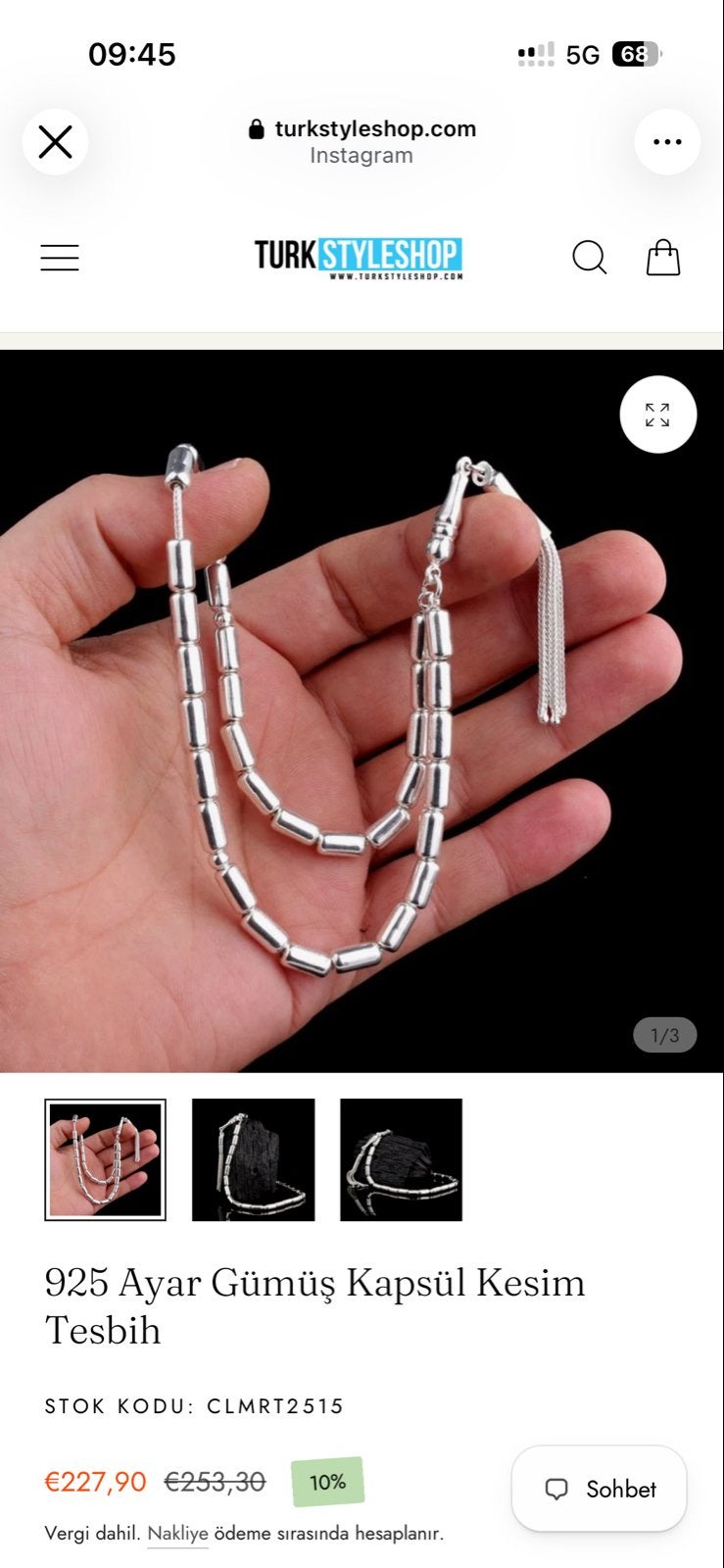 925 ayar özel gümüş tespih. %100  925 zilveren gebedsketting, Ophalen of Verzenden, Nieuw, Zilver