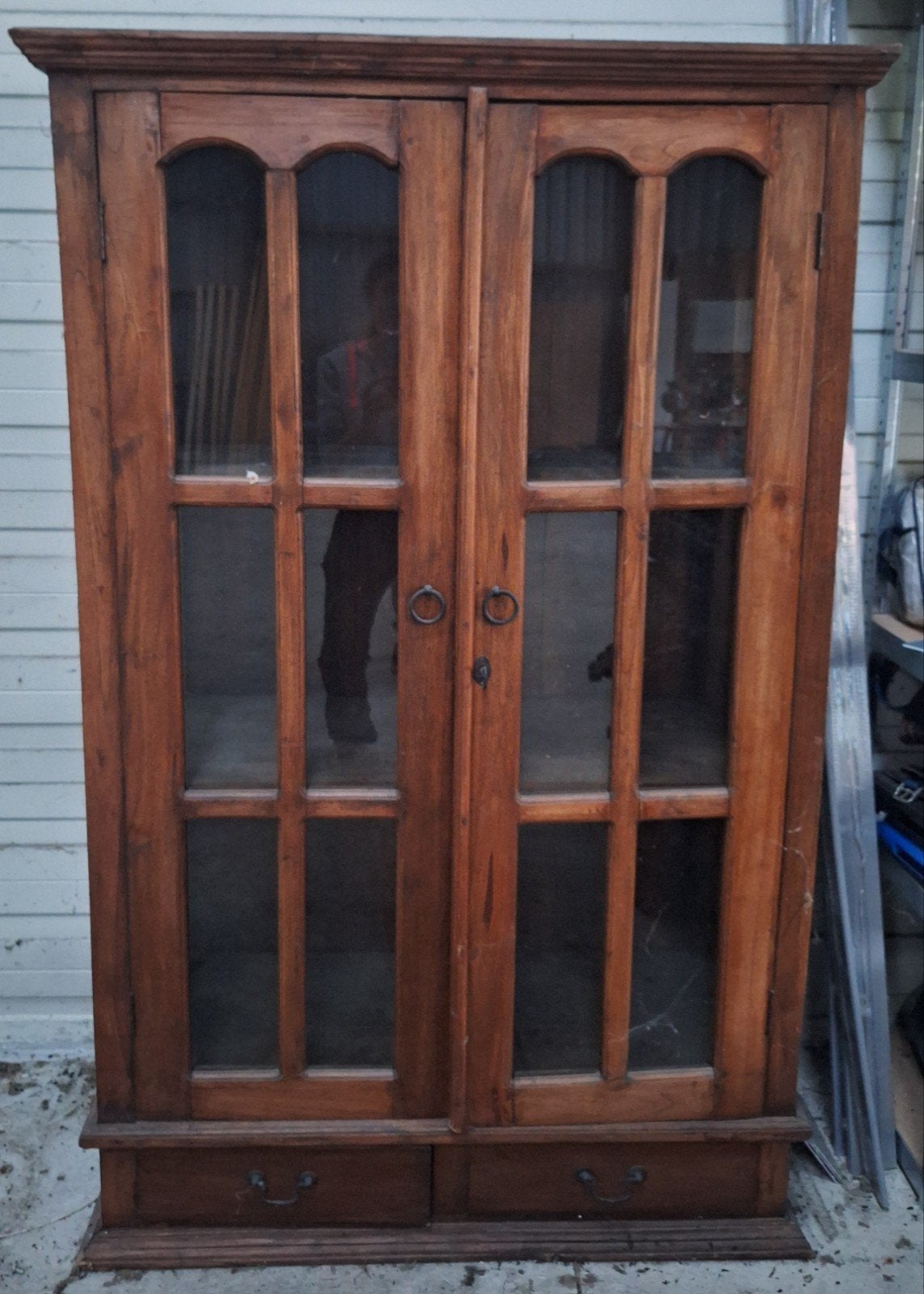 Antieke houten eiken vitrinekast met glazen deuren, Antiek en Kunst, Antiek | Meubels | Kasten, Ophalen