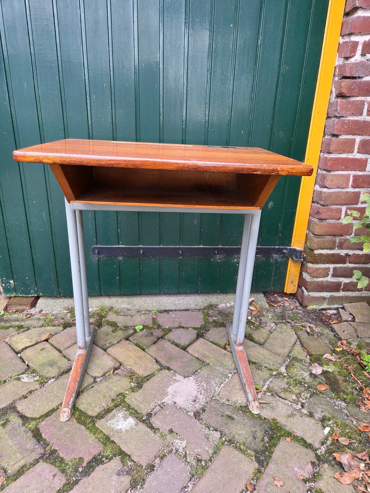 Vintage Schoolbankje / Bureau - Hout & Metaal, Ophalen