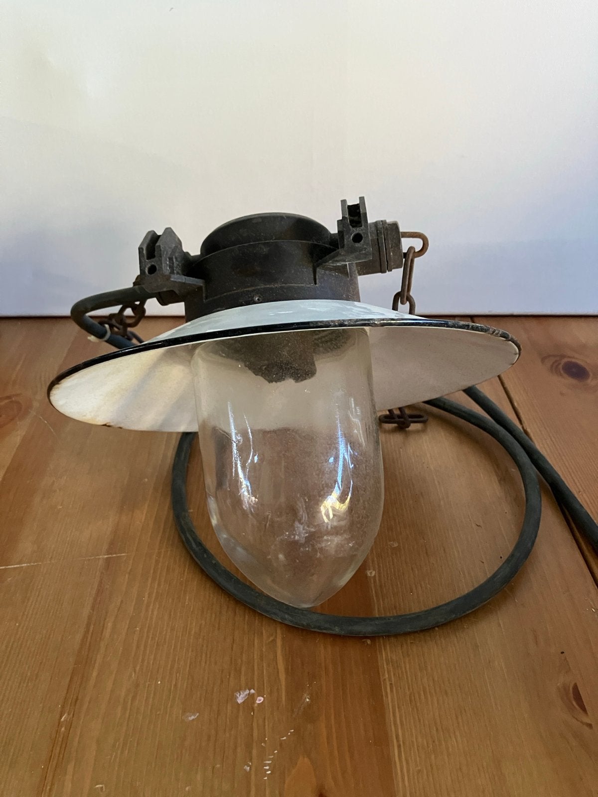 Vintage industriële lamp, emaille, ca. 21 cm hoog, Ophalen of Verzenden
