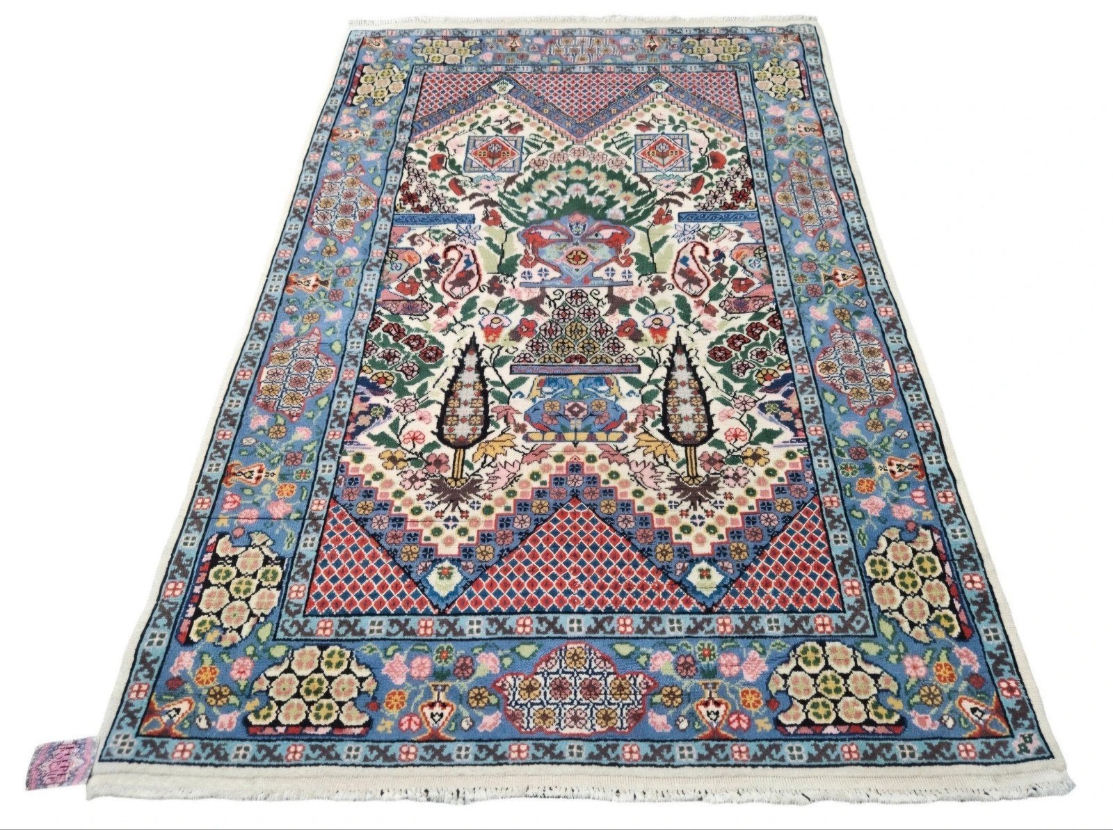 Handgeknoopt oosters wol tapijt floral crème 118x175cm, 100 tot 150 cm, Persian, Perzisch, vintage, oosters, hype, 200 cm of meer