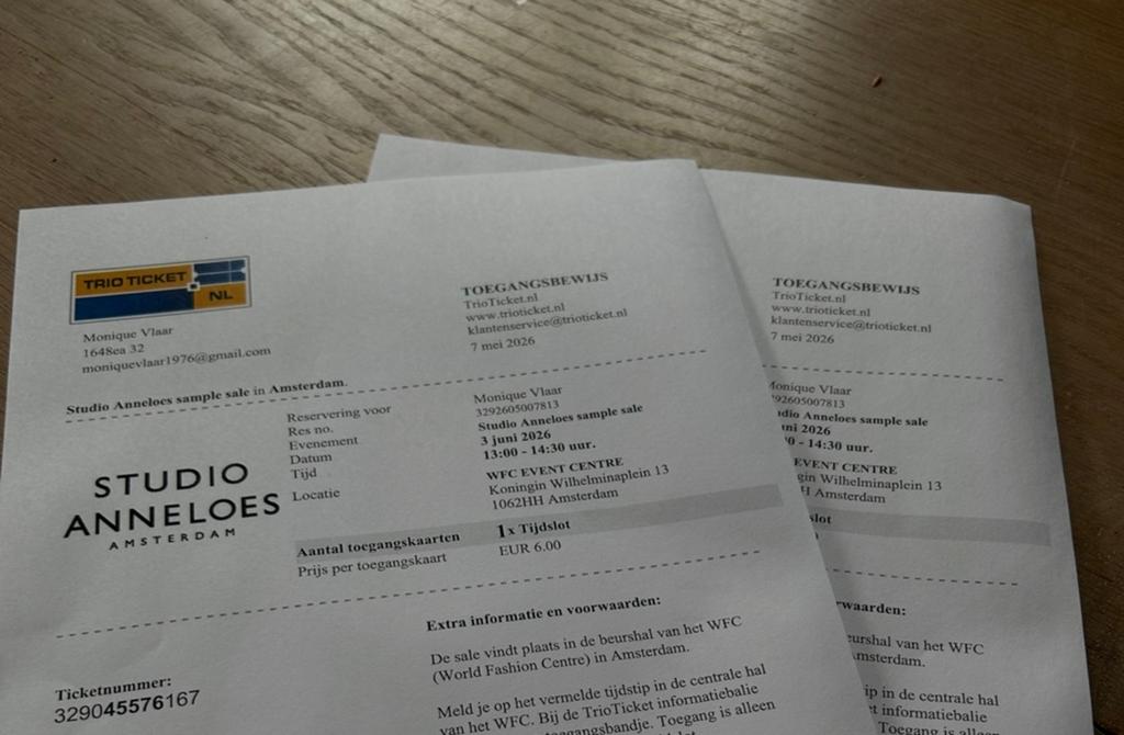 2 tickets studio anneloes Sample sale, Tickets en Kaartjes, Twee personen