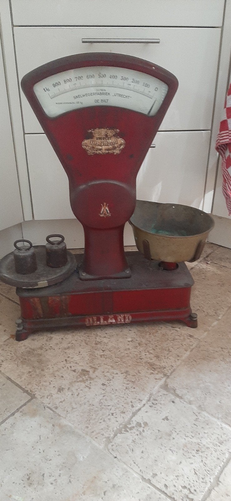 Antieke weegschaal W.C. Olland, Ophalen, Gebruikt, 500 gram of grover, Minder dan 10 kg