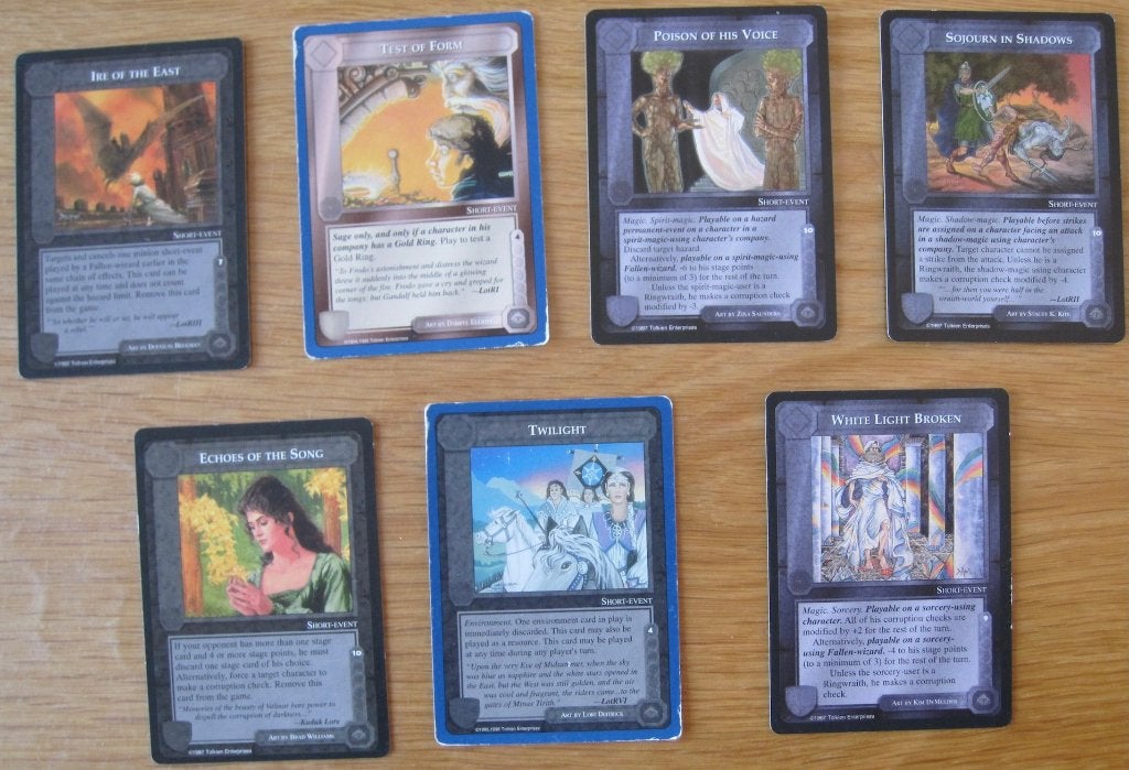 zeven Lord of the Rings trading cards - short-event, Verzamelen, Lord of the Rings, Ophalen of Verzenden, Zo goed als nieuw, Overige typen
