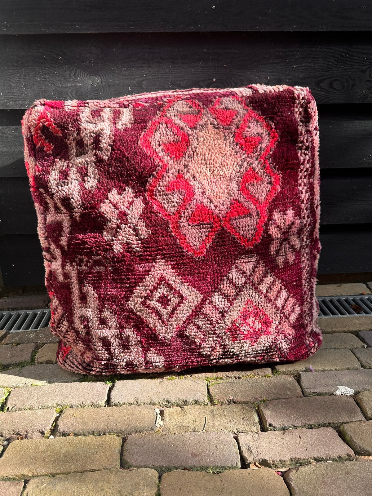 Vintage Marokkaanse Poef - 100% Wol - Handgemaakt, Vintage, Gebruikt, Meerkleurig, Ophalen of Verzenden
