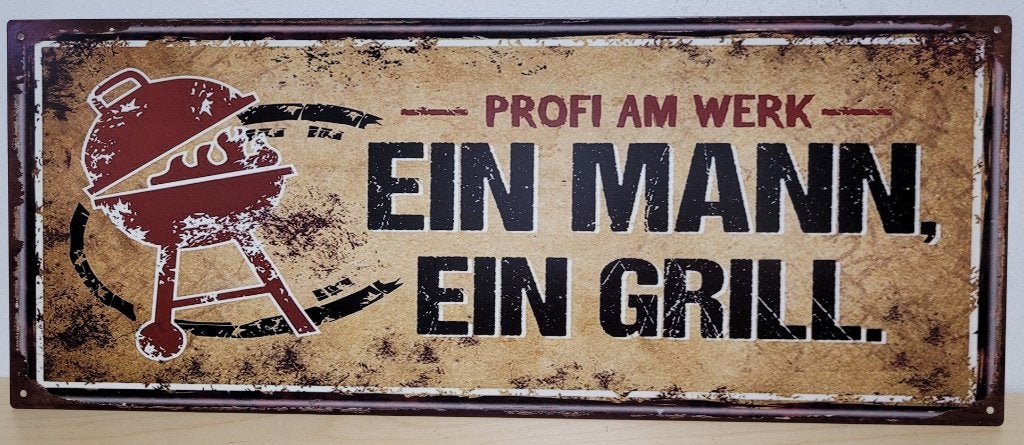 Ein mann ein grill bbq reclamebord van metaal wandbord, Info@deconoord.nl, Deco Noord, Nieuw, Ophalen of Verzenden