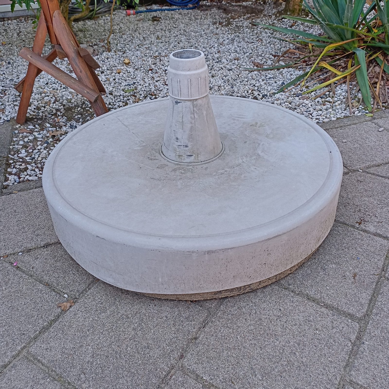Parasolvoet Sun Garden 85 cm doorsnede, gat 70mm, Ophalen, Gebruikt, Minder dan 1 meter, Parasolvoet