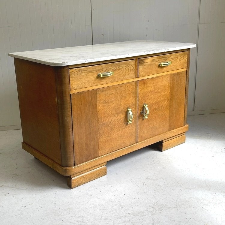 Antieke Art Deco commode dressoir wastafelkas eiken marmer, Ophalen, Gebruikt, Onbekend, Onbekend