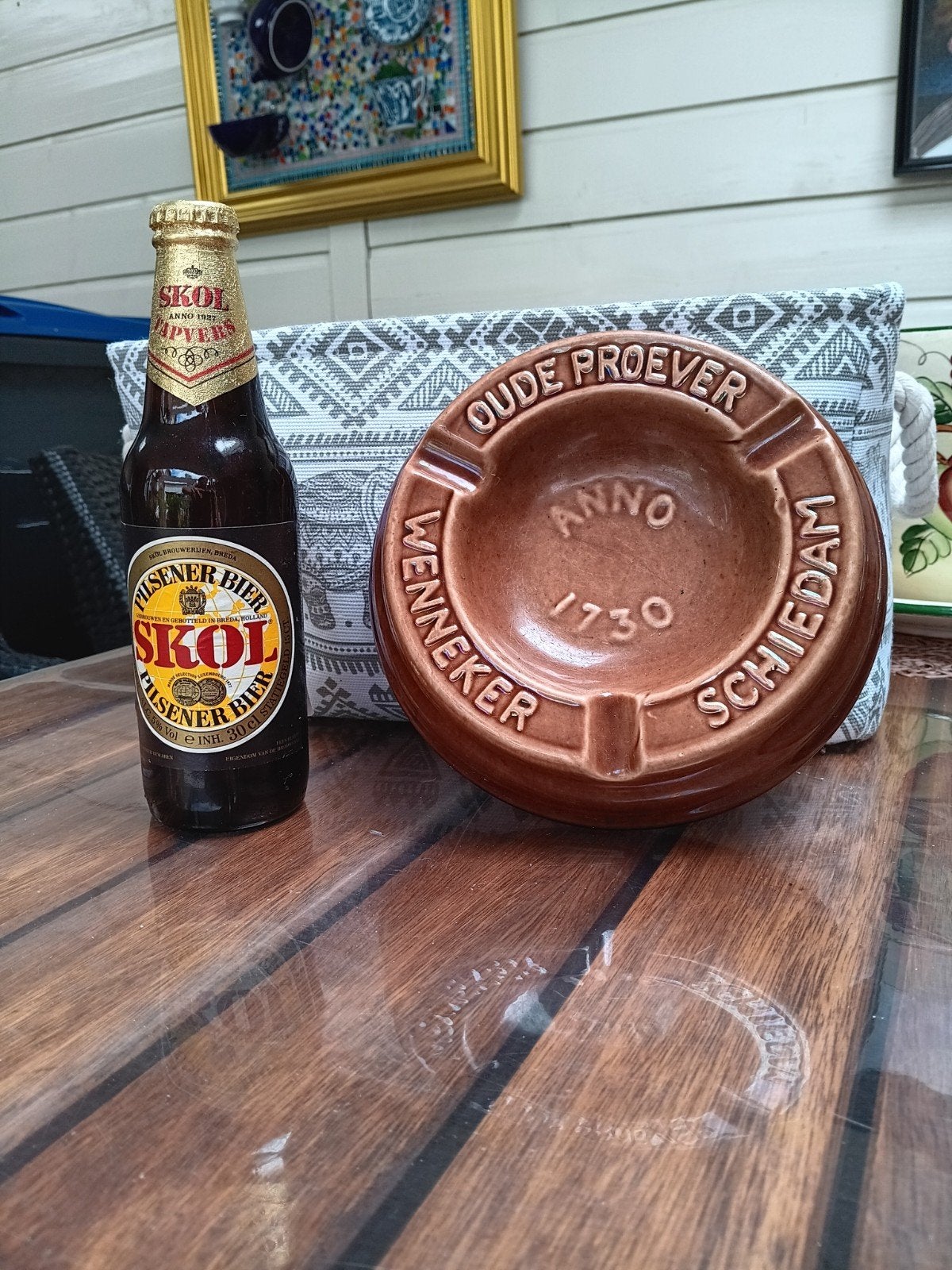 Vintage Wenneker Schiedam Anno 1730 Asbak & Skol Bierfles, Ophalen of Verzenden, Gebruikt