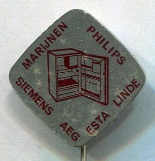Marijnen linde blik koelkasten speldje ( W_488a), Verzamelen, Ophalen of Verzenden, Zo goed als nieuw, Merk, Speldje of Pin