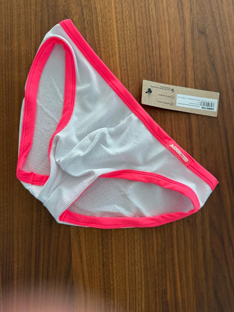 addicted zwemslip, wit, neon roze, maat L, Kleding | Heren, Badmode en Zwemkleding, Zwemslip, Maat 52/54 (L), Wit, Ophalen of Verzenden