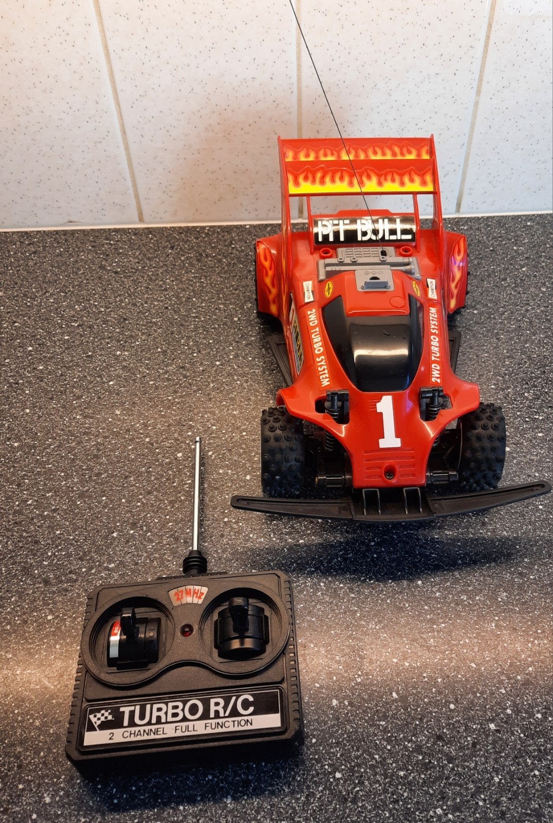 Bandai Pit Bull Off-Road Racer RC Auto - Vintage, Elektro, Gebruikt, Auto offroad, Ophalen of Verzenden
