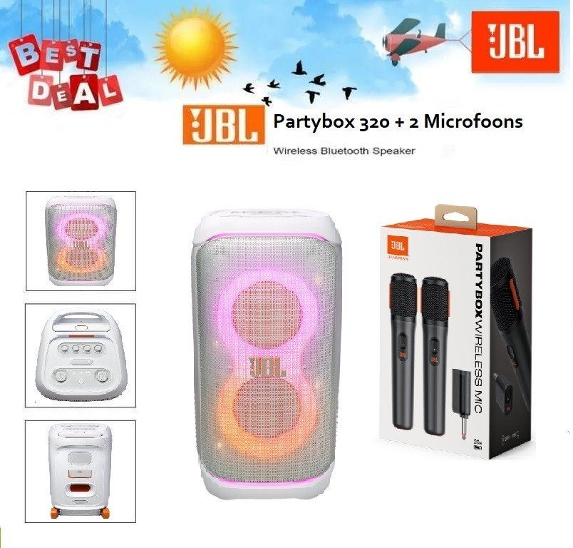 ✅NIEUW✅ JBL Partybox 320 WIT + Draadloze microfoons (2 st.), Ophalen of Verzenden, Nieuw, Overige typen, JBL