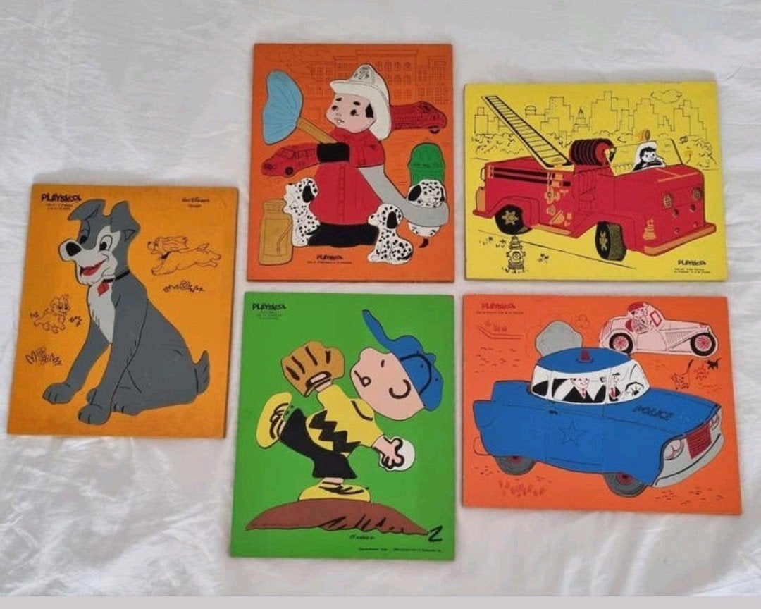 5 Playskool oude vintage houten legpuzzels., Kinderen en Baby's, Ophalen of Verzenden