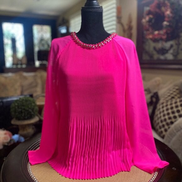 Ted Baker mooie roze top steentjes accent in de hals T3=38, Maat 38/40 (M), Verzenden, Nieuw, Lange mouw