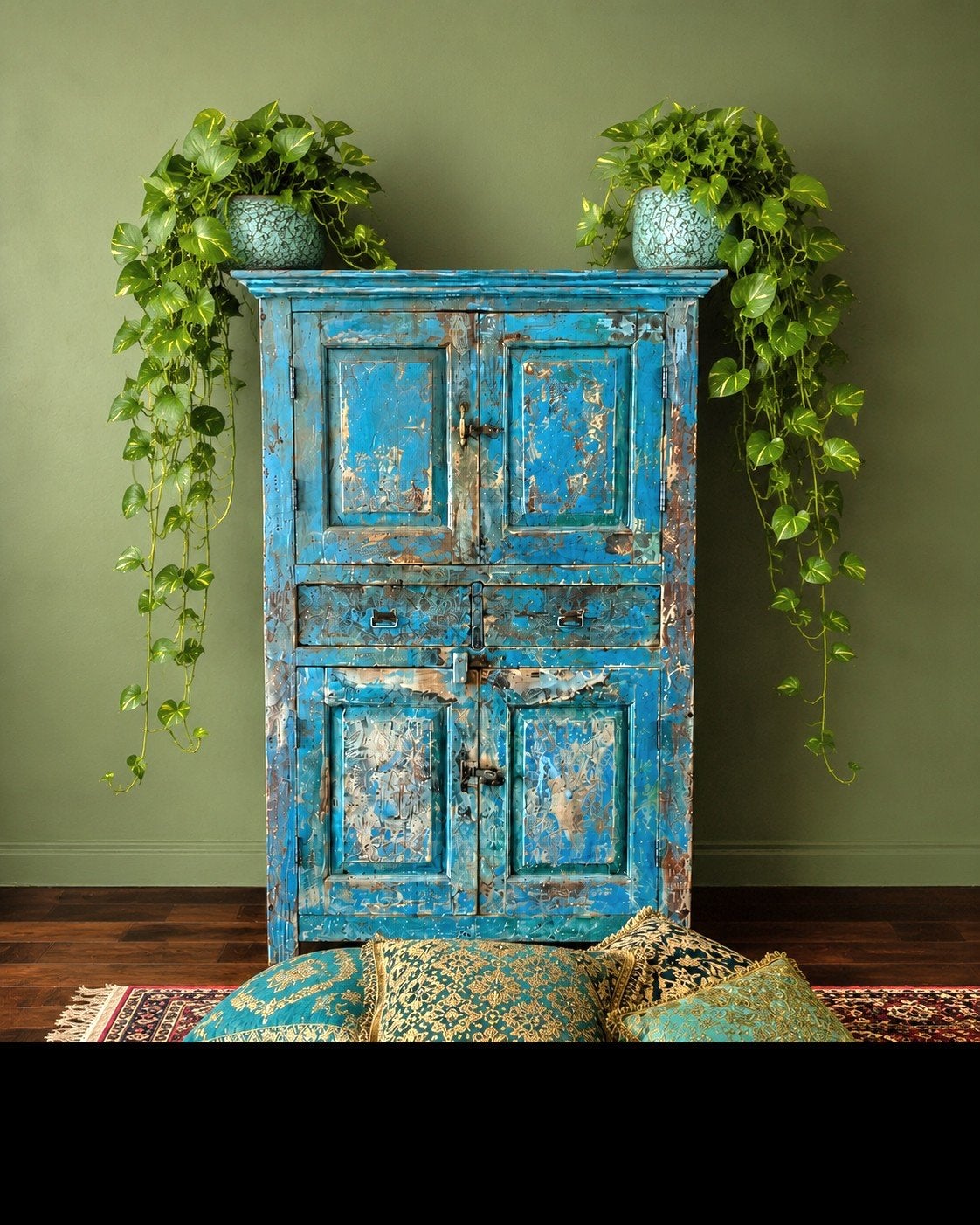 2 Nieuwe Plantenpotten - Turquoise Messing/Brons Effect, Tuin en Terras, Bloempotten, Ophalen, Rond, Aardewerk, Binnen