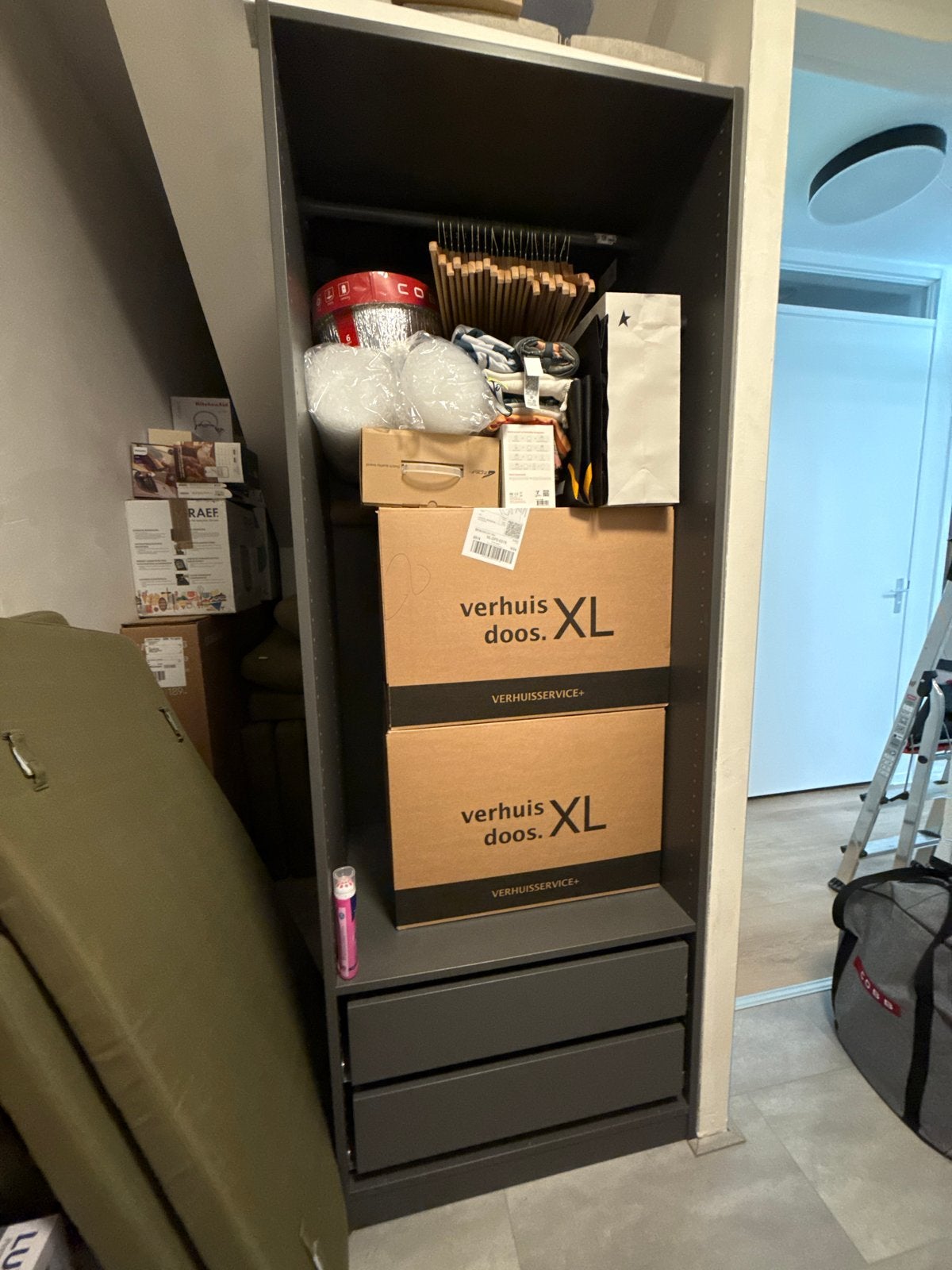 IKEA Pax Kast - Donkergrijs met Lades en Hangruimte, Ophalen, Overige materialen, Gebruikt, 200 cm of meer