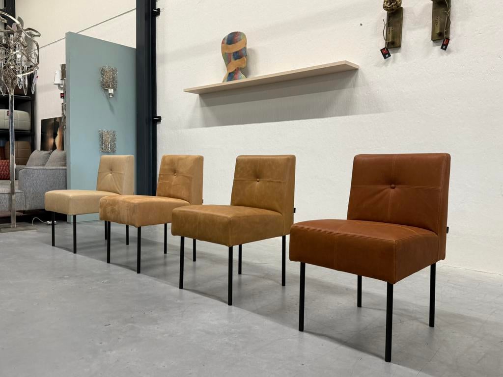 4 Nieuw Gelderland 7714 Knopenstoel bruin leer design stoel, Huis en Inrichting, Stoelen, Bruin, Nieuw, Leer, Vier