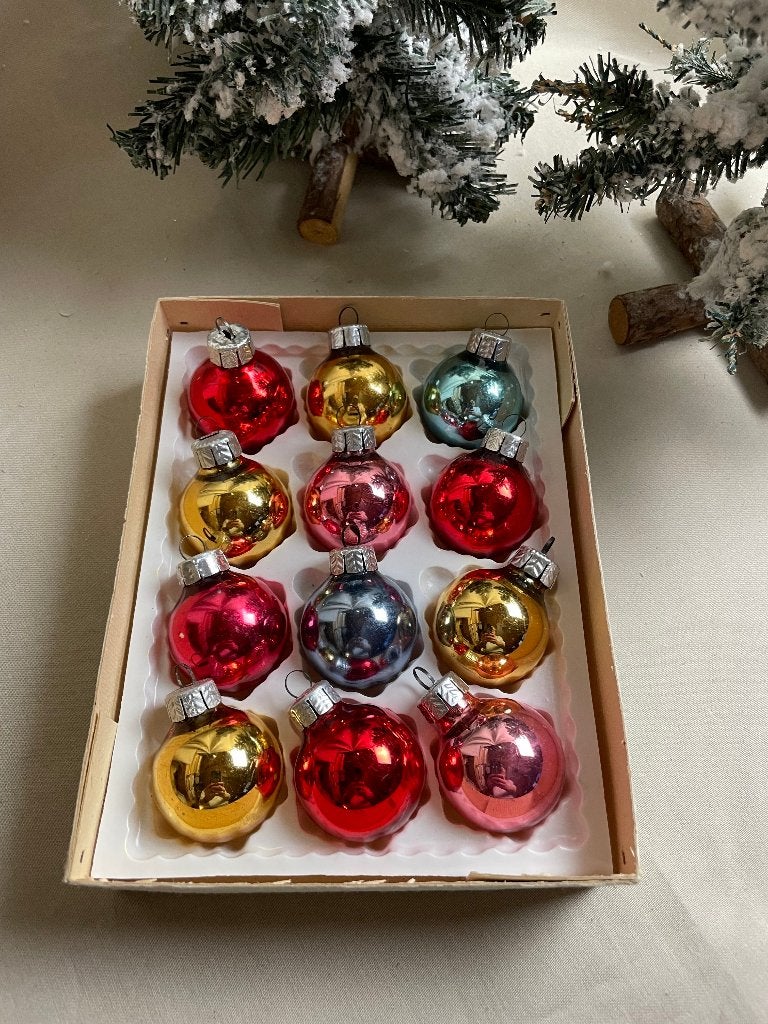 Oude kleine gekleurde uni kerstballen vintage, Ophalen of Verzenden, Gebruikt