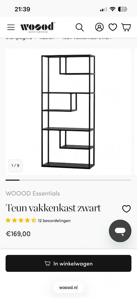 WOOOD Teun vakkenkast, Huis en Inrichting, Kasten | Wandmeubels, Ophalen, Zo goed als nieuw, Minder dan 150 cm, Metaal
