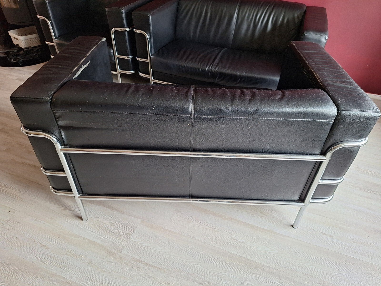 Zwarte leren bank met chromen frame - 2-zits, Ophalen, Gebruikt, 150 tot 200 cm, Tweepersoons