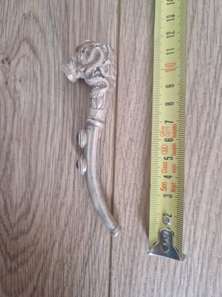 Verzilverd pijpje China, met jade en robijntje., Ophalen of Verzenden