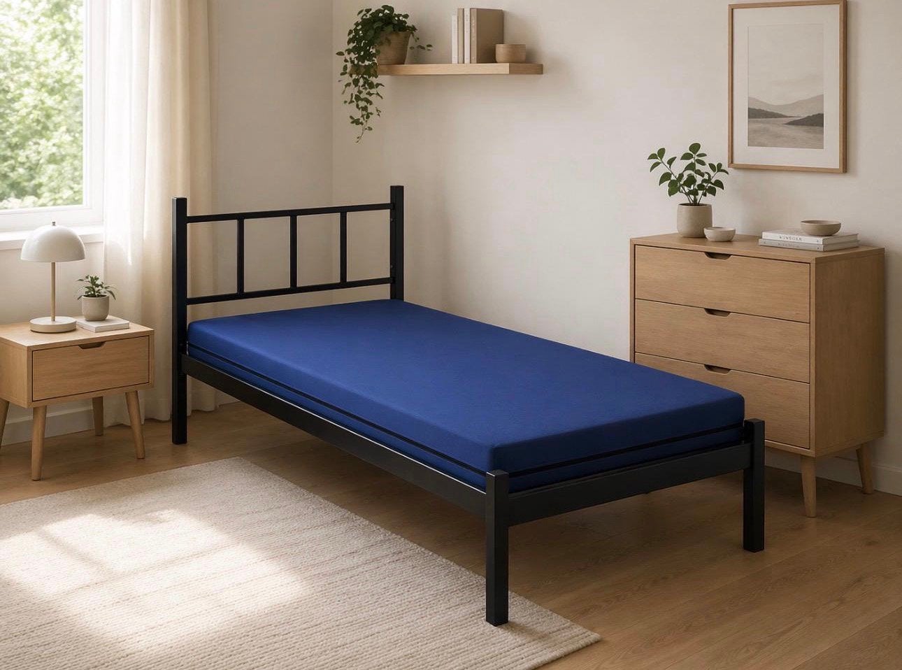 1persoonsbed + waterdicht projectmatras, huisvesting, 90 cm, Eenpersoons, Zwart, Nieuw