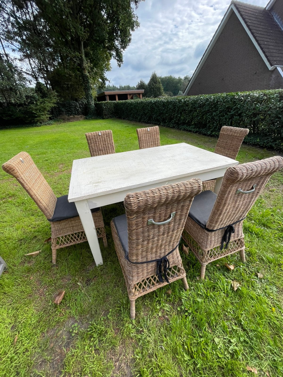 Riviera Maison eettafel met stoelen, Ophalen, Landelijk / brocante / cottage-stijl, 100 tot 150 cm, Teakhout