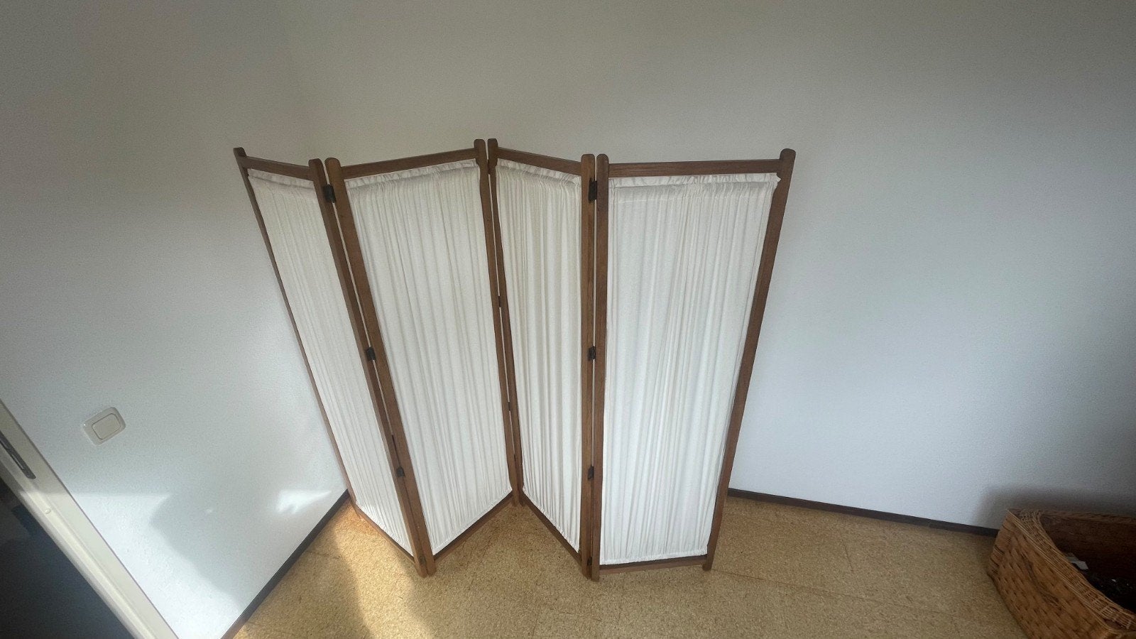 Kamerscherm / Roomdivider met houten frame en witte stof, Ophalen, Gebruikt