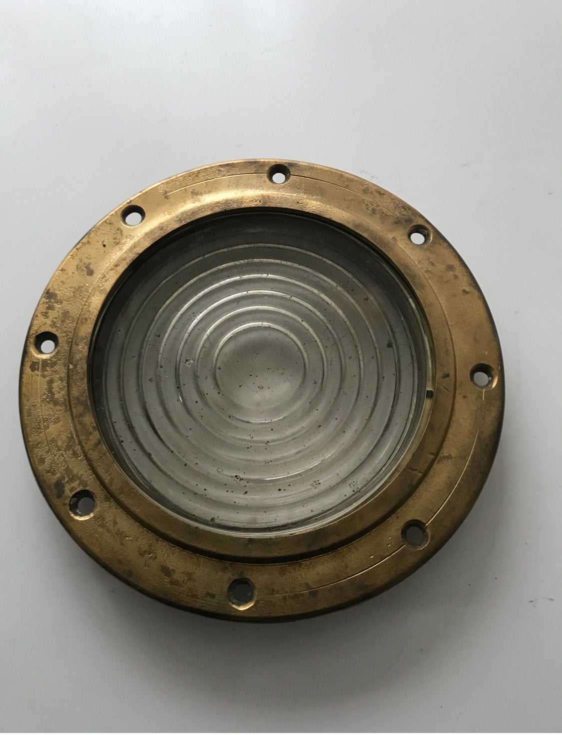 Vintage Messing Patrijspoort met Fresnel Lens, Ophalen