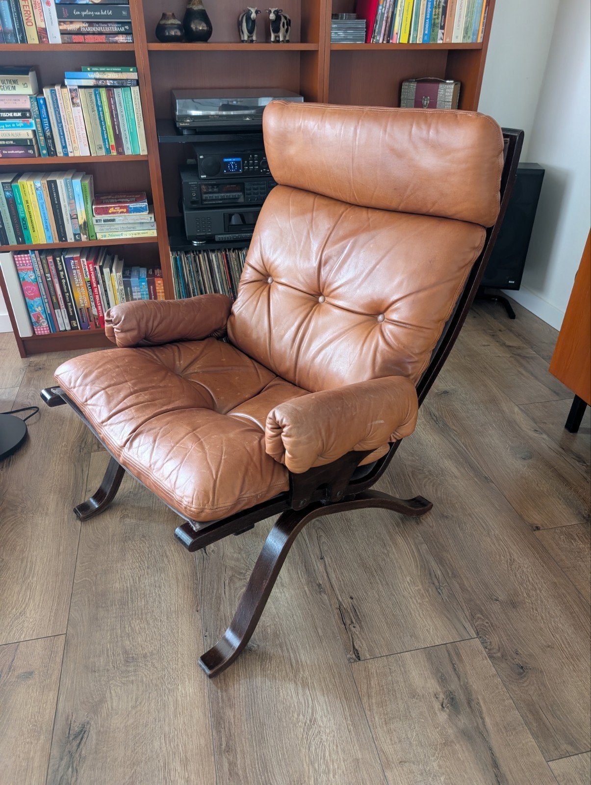Vintage retro fauteuil stoel Ingmar relling relax fauteuil, Huis en Inrichting, Fauteuils, Ophalen, Gebruikt, 50 tot 75 cm, Leer