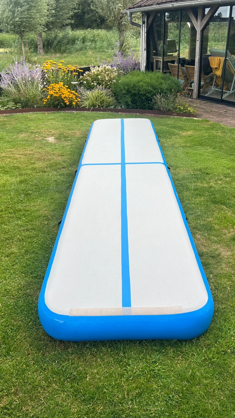 Airtrack 5 meter, Sport en Fitness, Ophalen, Kindermaat 122 t/m 140, Zo goed als nieuw, Blauw