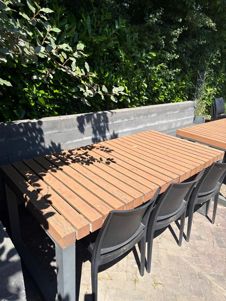 tuin tafels hout met staal antraciet, Ophalen, Gebruikt, Rechthoekig, Hout