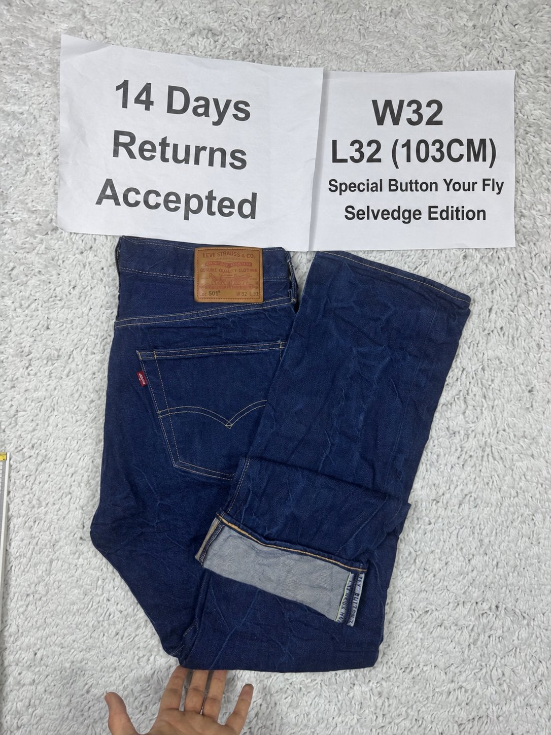 Levi's 501 Selvedge Jeans W32 L32 - Button Your Fly 3264, G, G, Blauw, Ophalen of Verzenden