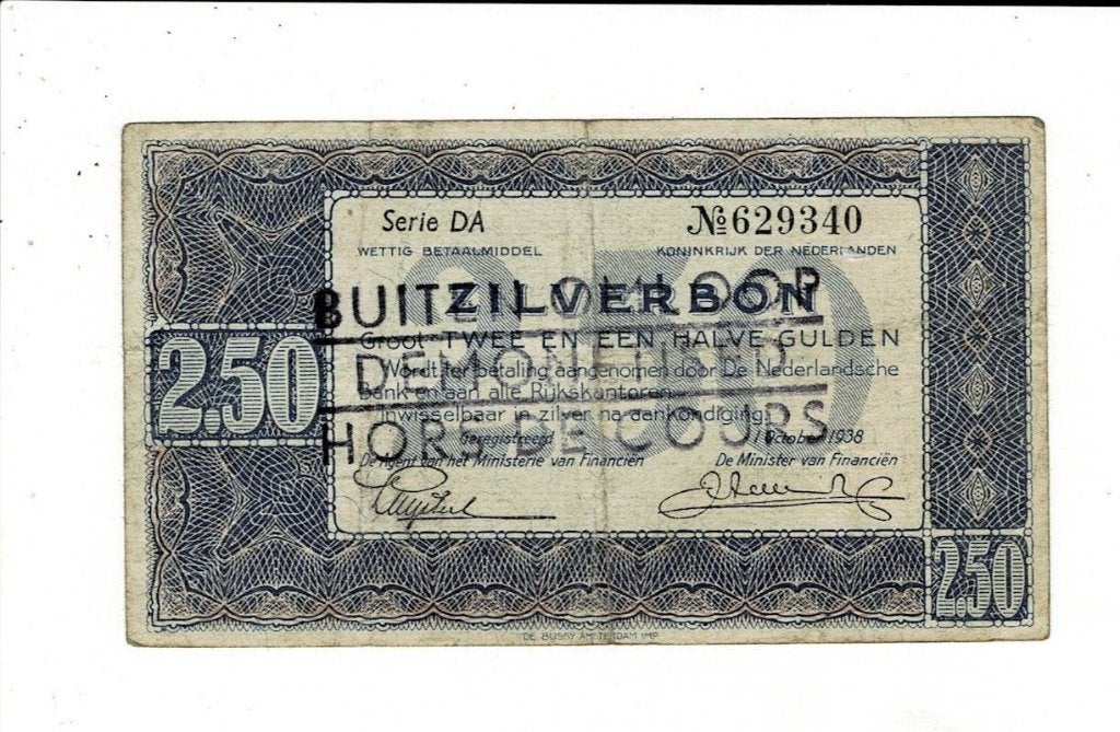 Zilverbon 2 1/2 gulden 1939, buiten omloop gesteld, Verzenden, 1 gulden