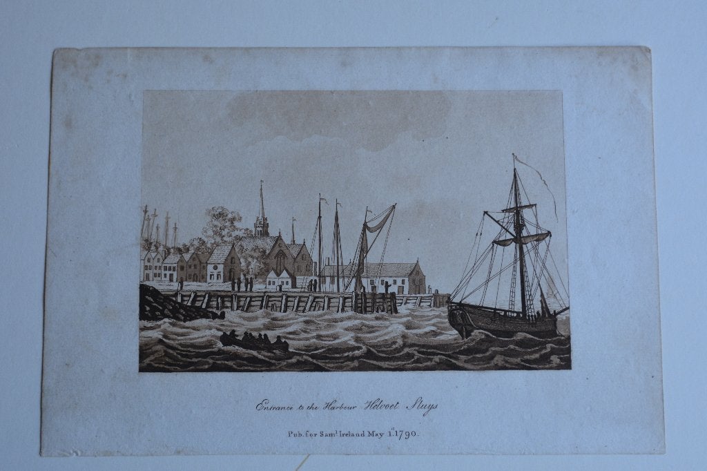 HELLEVOETSLUIS Mooie AQUATINT ingang HAVEN Gravure 1790 GU4, 10 cm, Stadsgezicht, Origineel, 15 cm