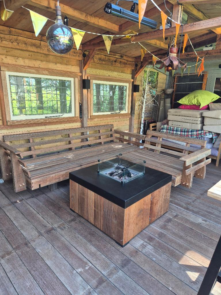 Unieke, duurzame hardhouten design tuin lounge set., Tuin en Terras, Tuinsets en Loungesets, Ophalen, Gebruikt, Hardhout, 6 zitplaatsen