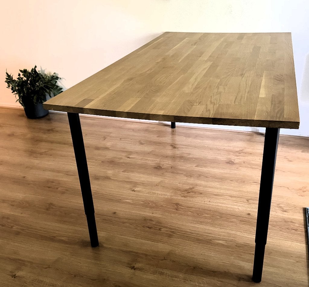 Kleine eettafel of bureau met verstelbare poten 90 x 160 cm, Ophalen, Eikenhout, 50 tot 100 cm, Zo goed als nieuw