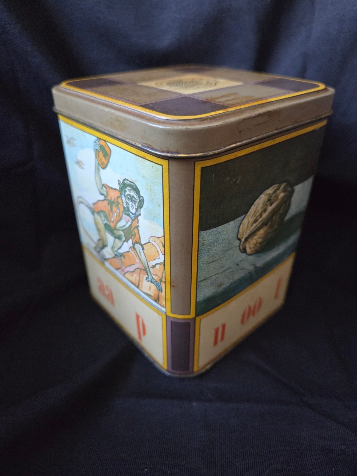 Vintage blik Aap, Noot, Mies en Vuur - 12 cm hoog, Verzamelen, Blikken, Ophalen of Verzenden