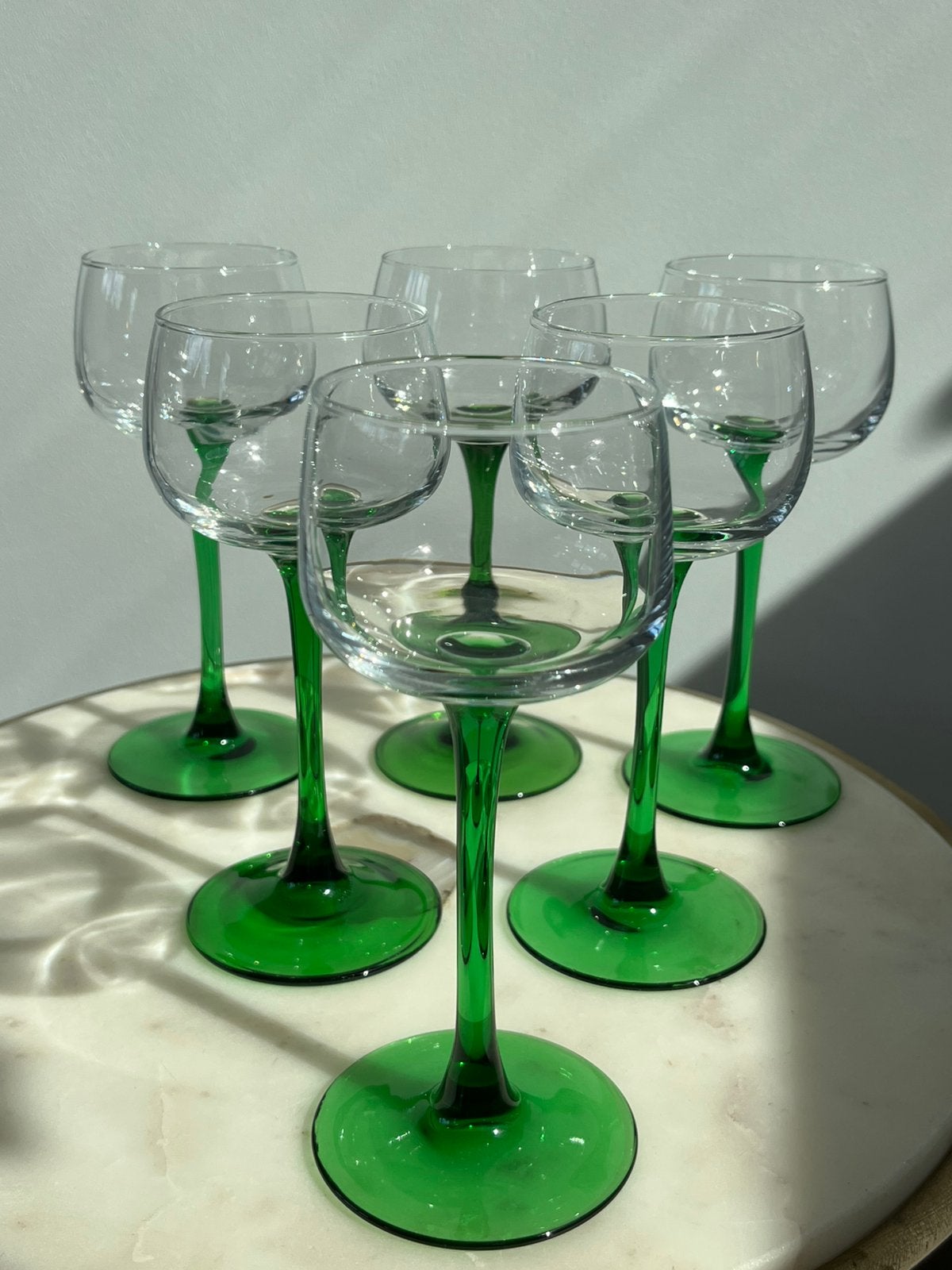 Vintage retro Wijnglazen met Groene Voet Luminarc Jaren '70, Ophalen of Verzenden, Gebruikt, Overige typen