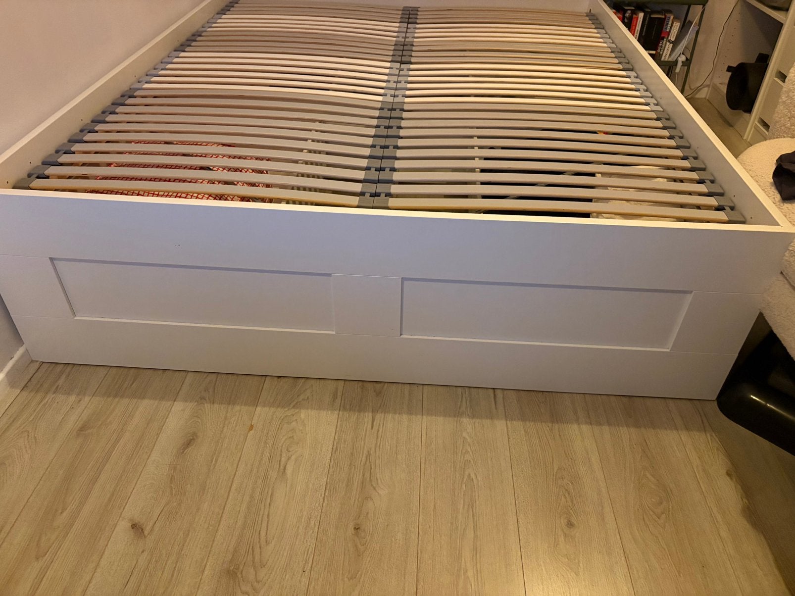 IKEA Brimnes Bed 160x200 + lattenbodems, Huis en Inrichting, Slaapkamer | Bedden, Ophalen, Wit, Tweepersoons, Zo goed als nieuw