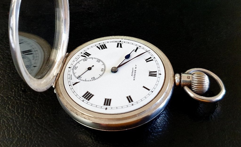 Massief zilveren zakhorloge J.W. Benson 1938 !!ONGEBRUIKT!!, Ophalen of Verzenden, Zilver, Overige typen