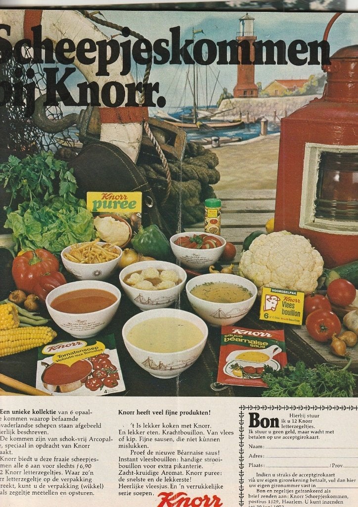 Retro reclame 1971 Knorr actie kommen soepkommen scheepjes, Verzamelen, Verzenden, Overige typen